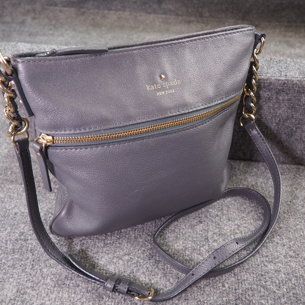 Kate Spade Cobble Hill Ellen Crossbody Bag Gray Pebbled Leather Chain